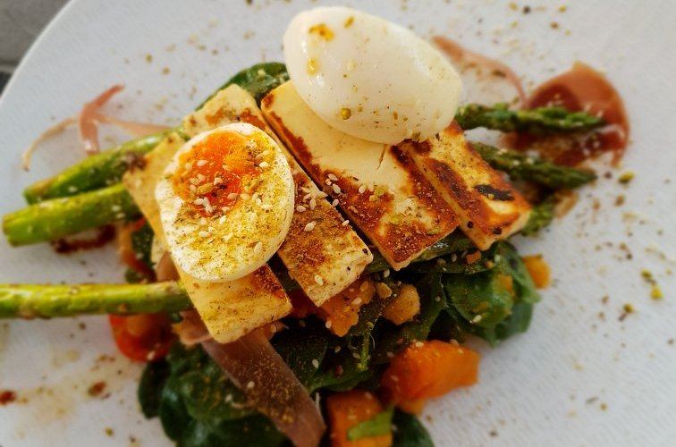 Halloumi, peach & quinoa at Dahab Cafe